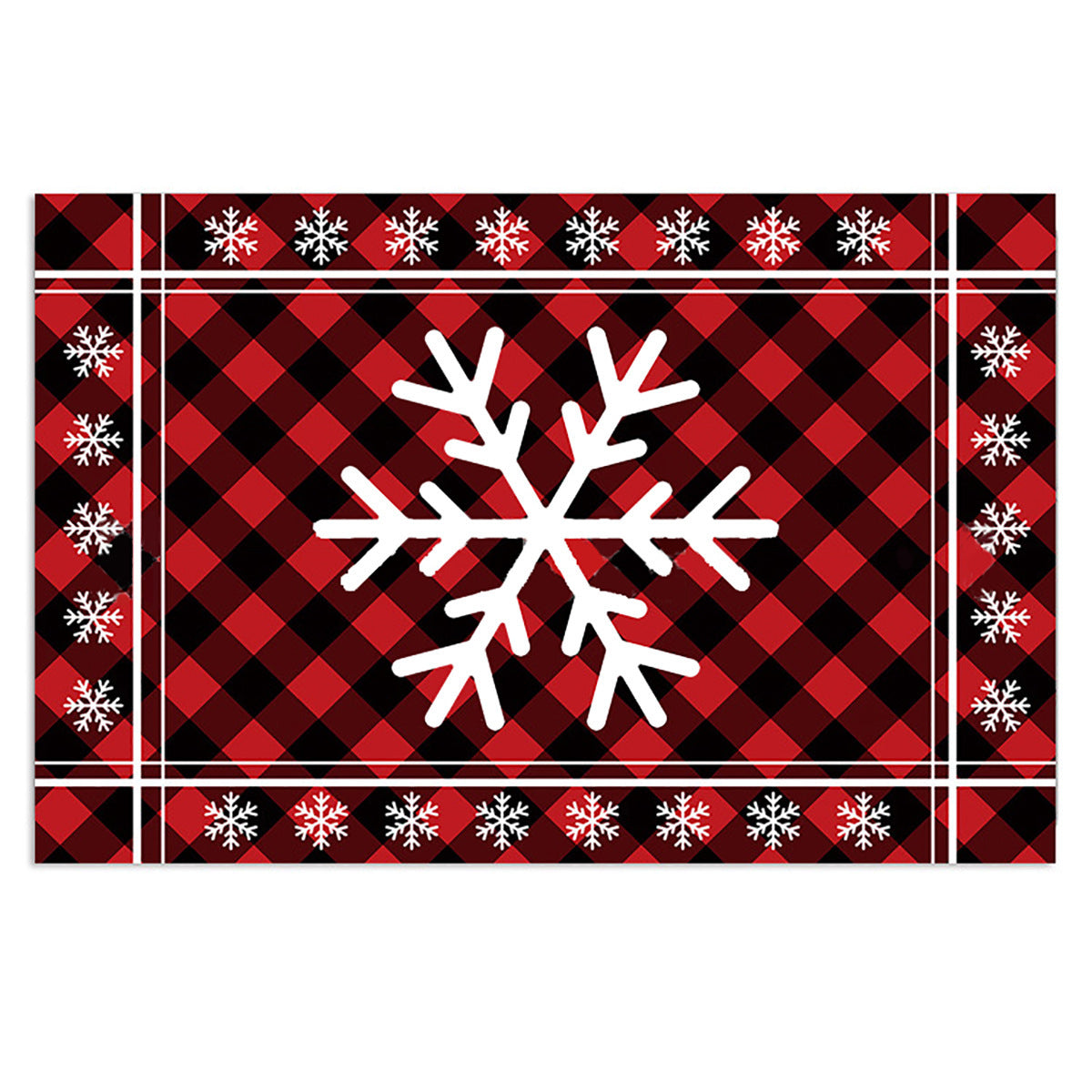 Christmas Non-slip Door Mat Black And Red Plaid Decorative Carpet