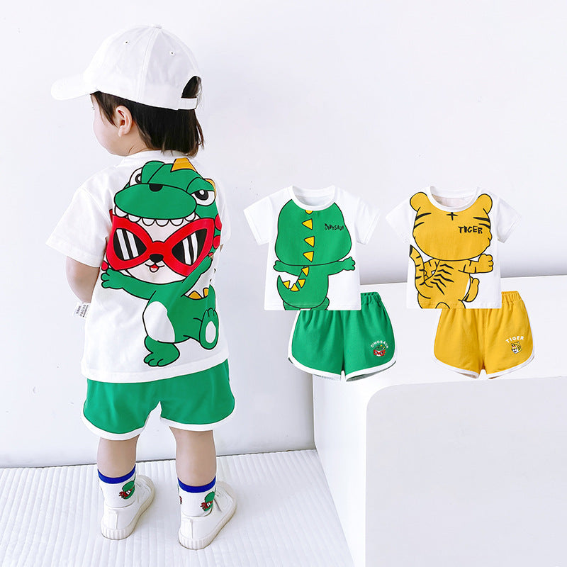 Baby Cute Funny Cartoon Print Casual Short Sleeve Suit