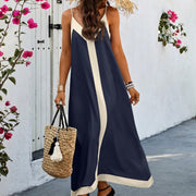 Women's Two Tone Sleeveless Maxi Dress Camisole Cotton