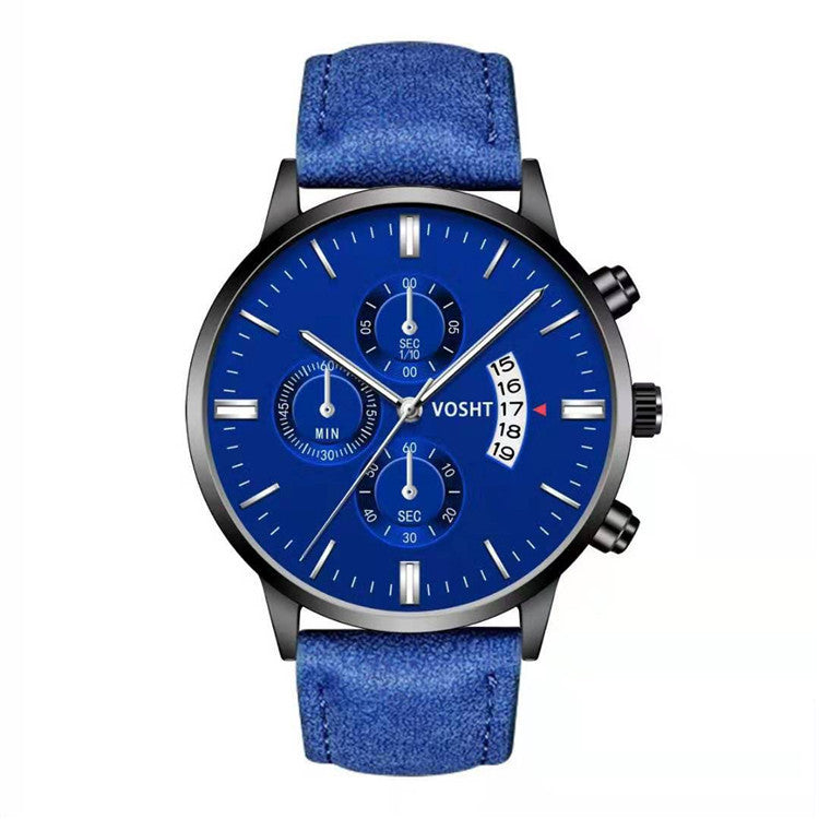 Men’s Business Quartz Watch – Three-Eye Design with Calendar