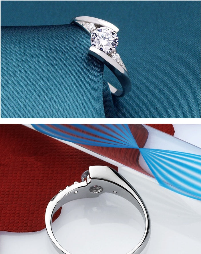 Elegant Silver Copper Engagement and Wedding Ring with Crystal Zircon for Women