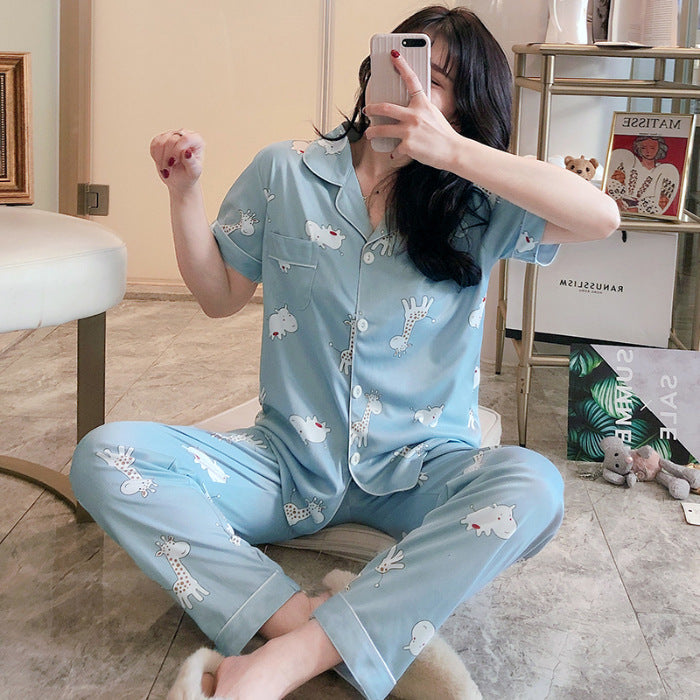 Unisex Lapel Suit Pajamas Milk Silk Regular Fit Lounge Set