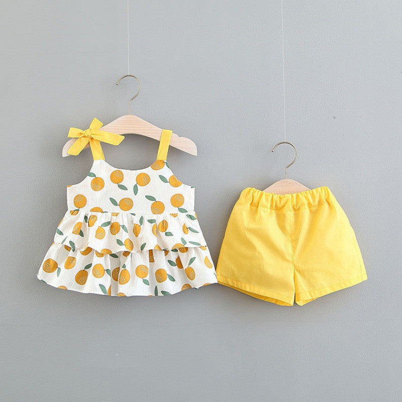 Children's Clothing Girls Sleeveless Suit Two-piece Blouse And Shorts