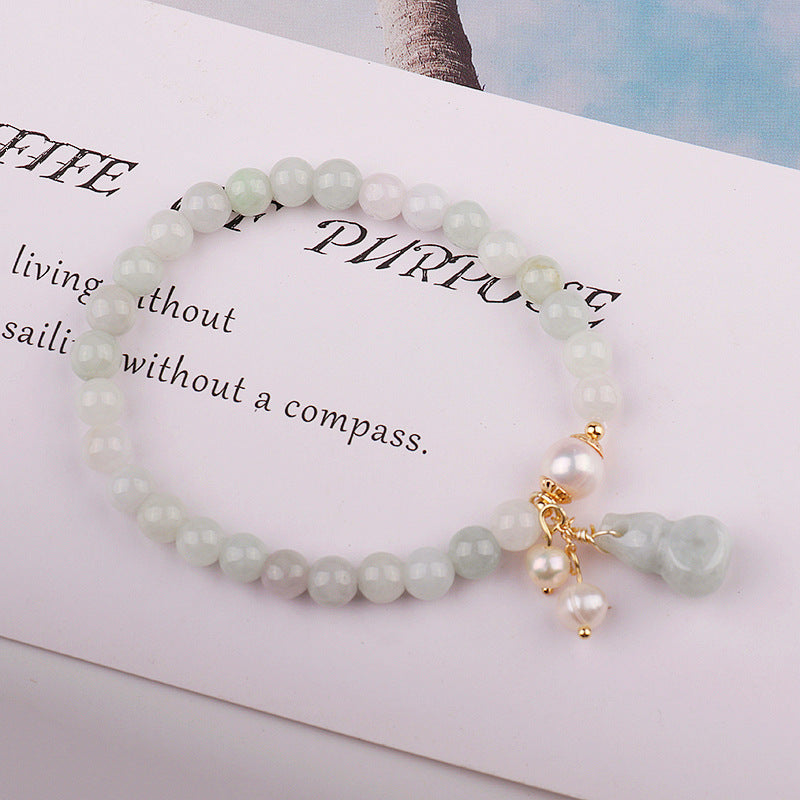 Natural Emerald Jade Ins Special-interest Design Pearl Jade Gourd Bracelet