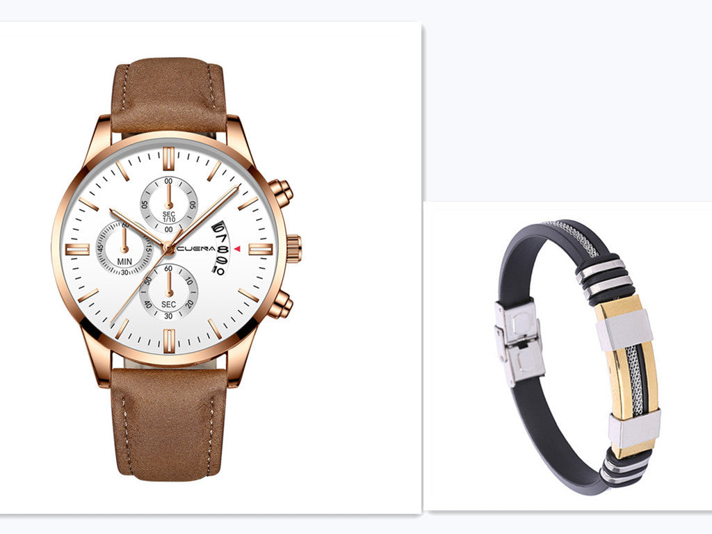 Men’s Business Quartz Watch – Three-Eye Design with Calendar
