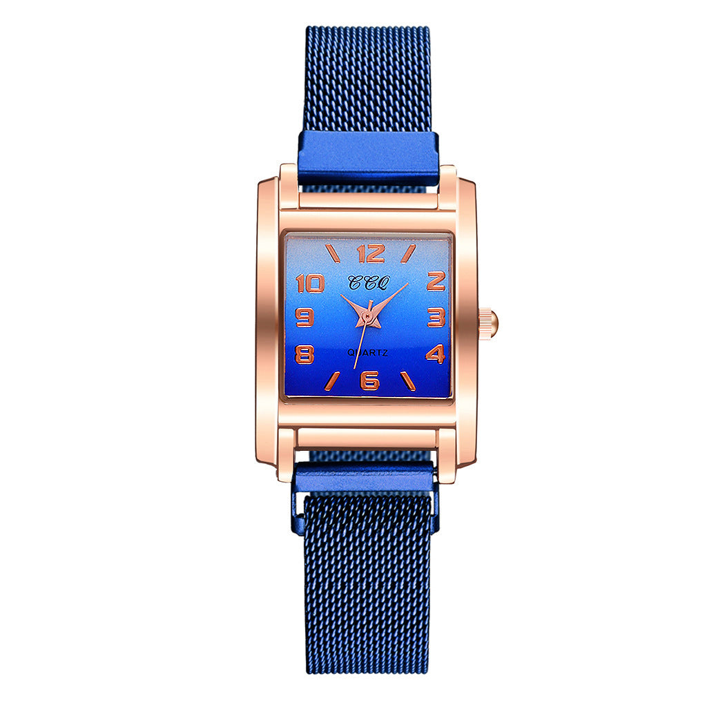 Casual Rectangular Dial Women’s Quartz Watch with Magnetic Buckle Strap