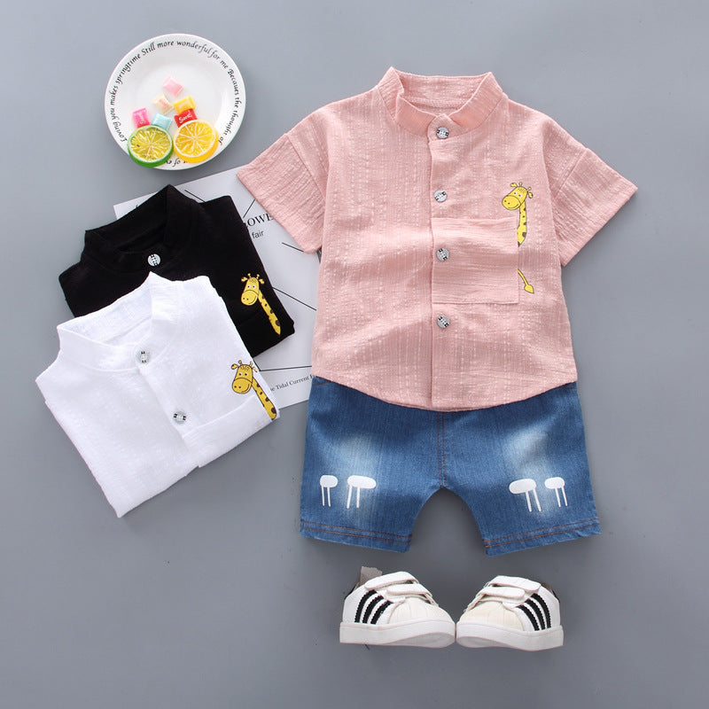 Baby Boys Short Sleeve Giraffe Cotton Shirt Set Regular