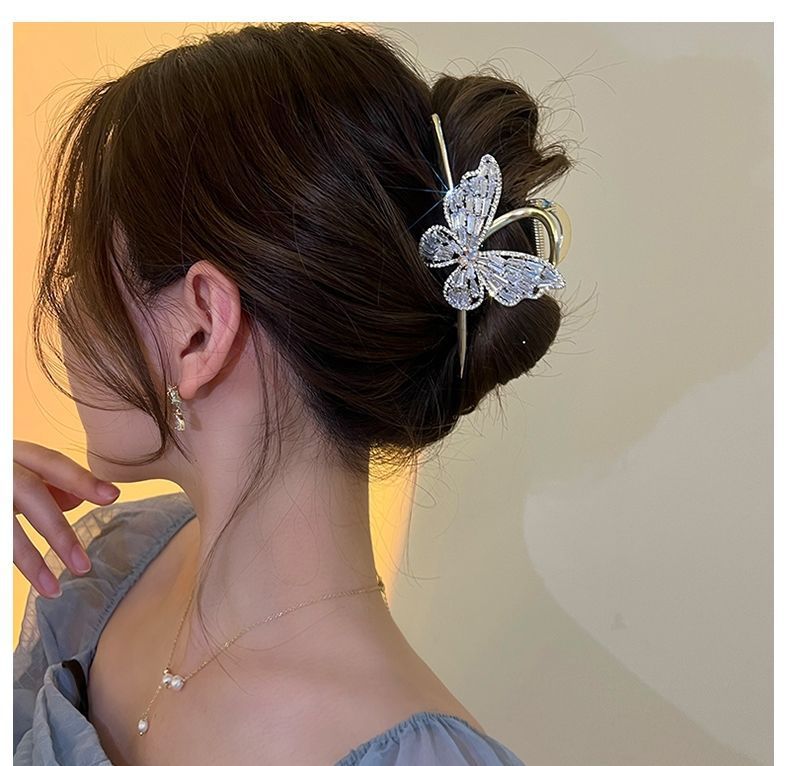 Super Fairy Full Diamond Butterfly Metal Grip Large High Sense Shark Clip Elegant Hair Clip Female Back Head Updo Hair Accessories