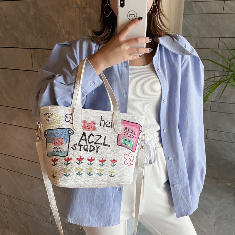 Cartoon Doodle Bucket Bag for Women