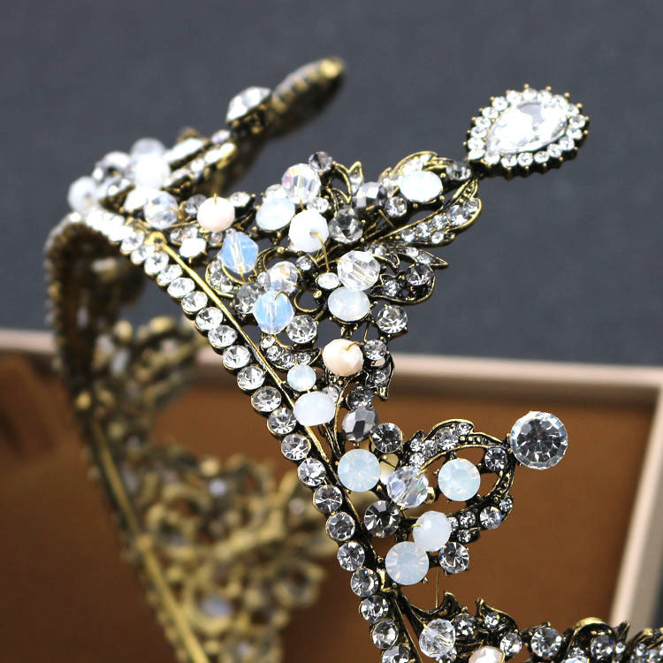 Elegant Korean Rounded Pearl and Diamond Princess Wedding Crown