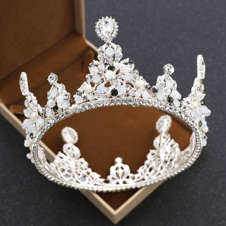 Elegant Korean Rounded Pearl and Diamond Princess Wedding Crown