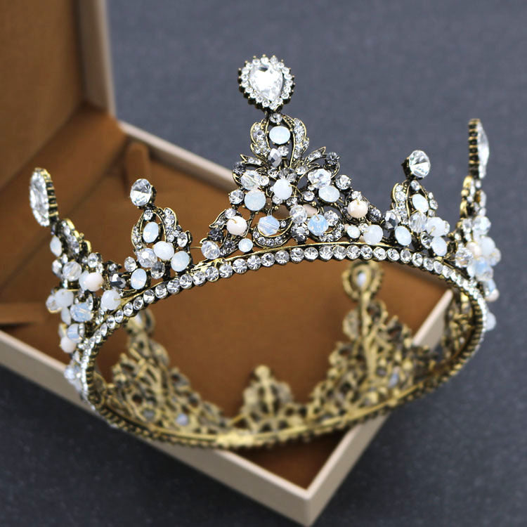 Elegant Korean Rounded Pearl and Diamond Princess Wedding Crown
