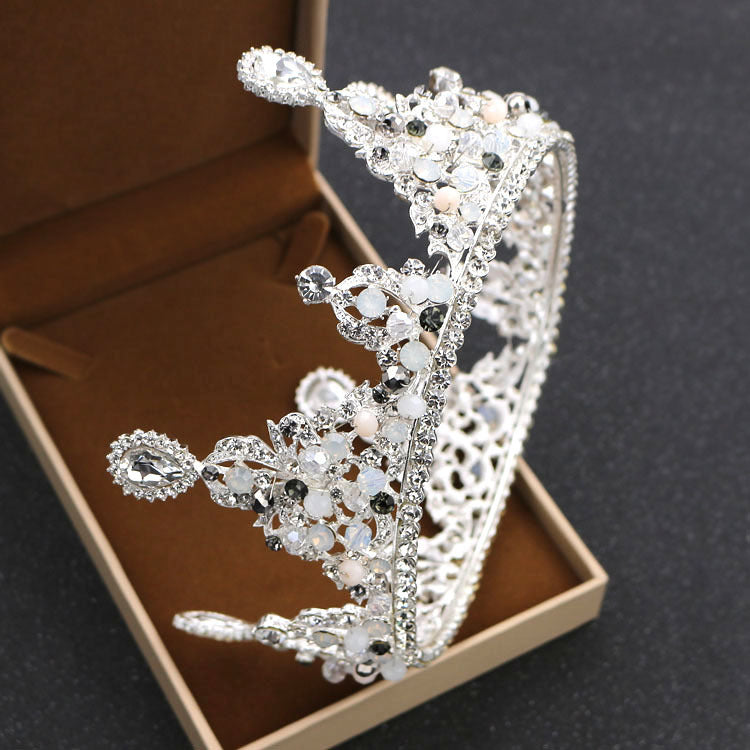 Elegant Korean Rounded Pearl and Diamond Princess Wedding Crown