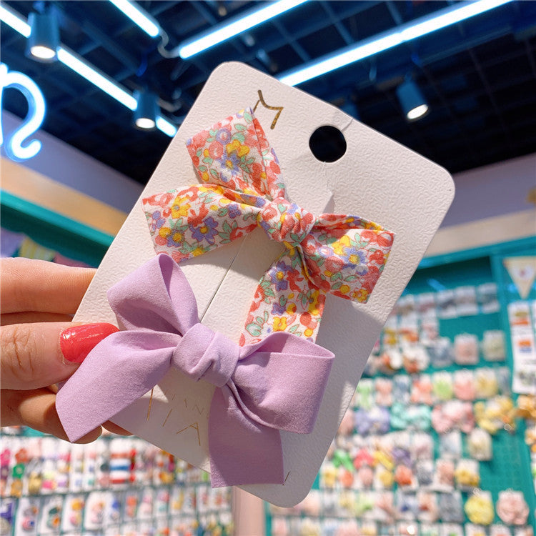 Fresh Floral Bow Barrettes Children's Macaron Color Press Hair Clip Accessories