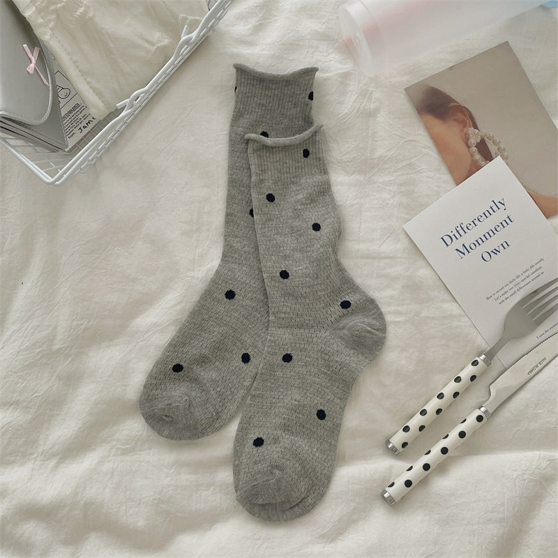 Thin Mesh Polka Dot Hollow Out Mid-Calf Socks Breathable