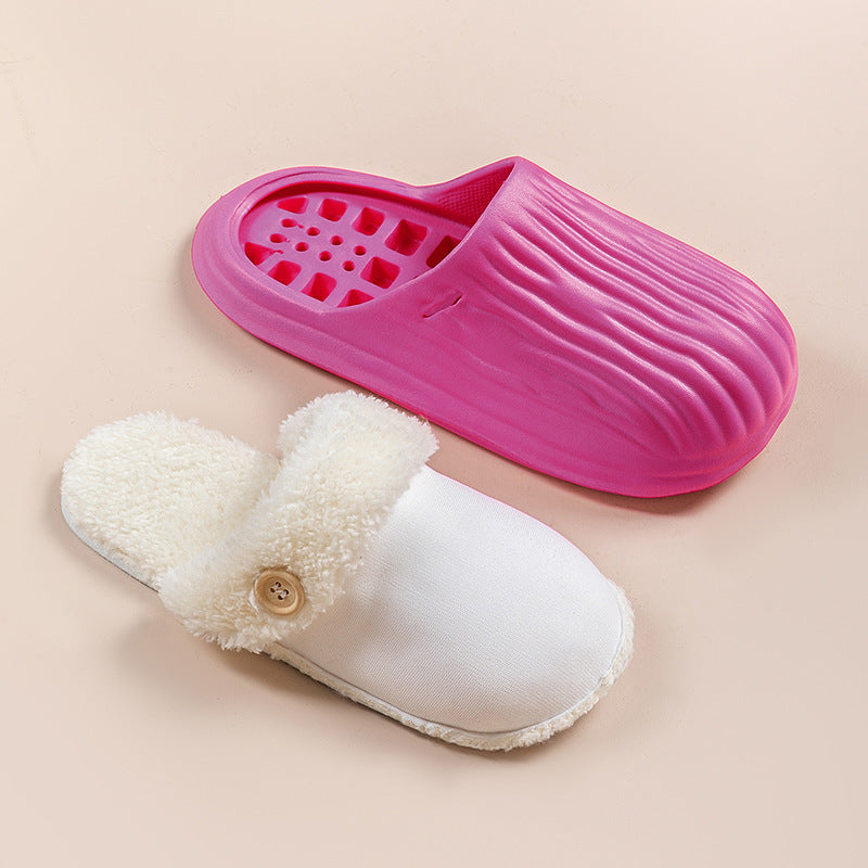 Unisex Detachable Fluffy Slippers With Faux Fur Lining