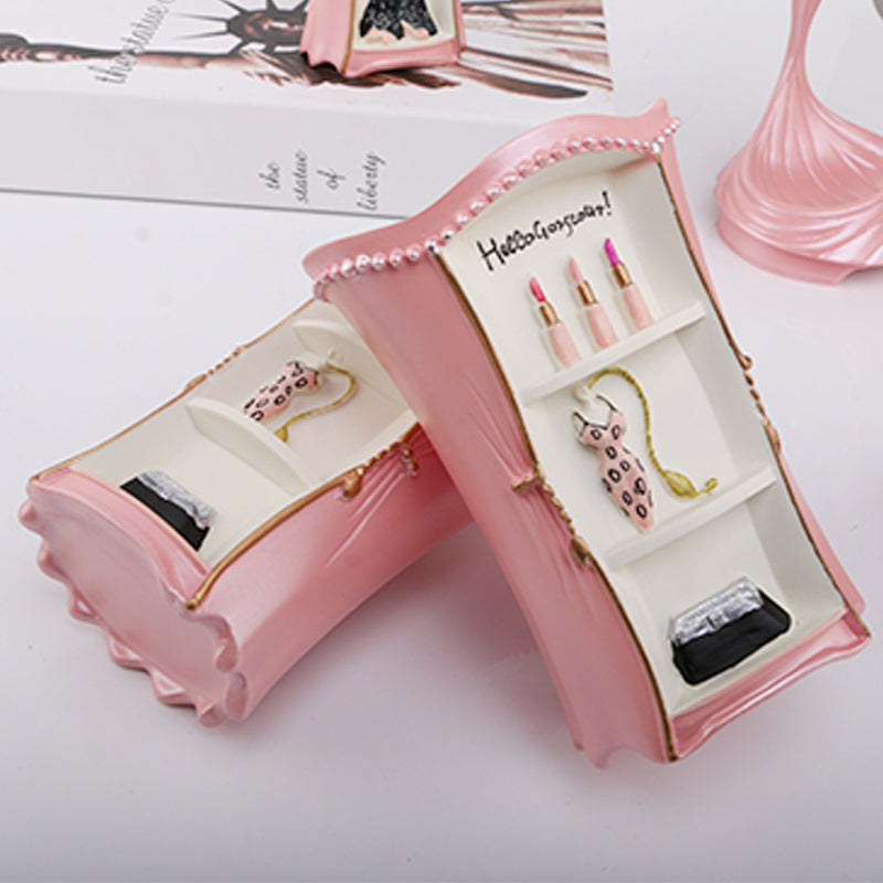 Resin Bathroom Accessories Set – 5-Piece Pink Lady Design