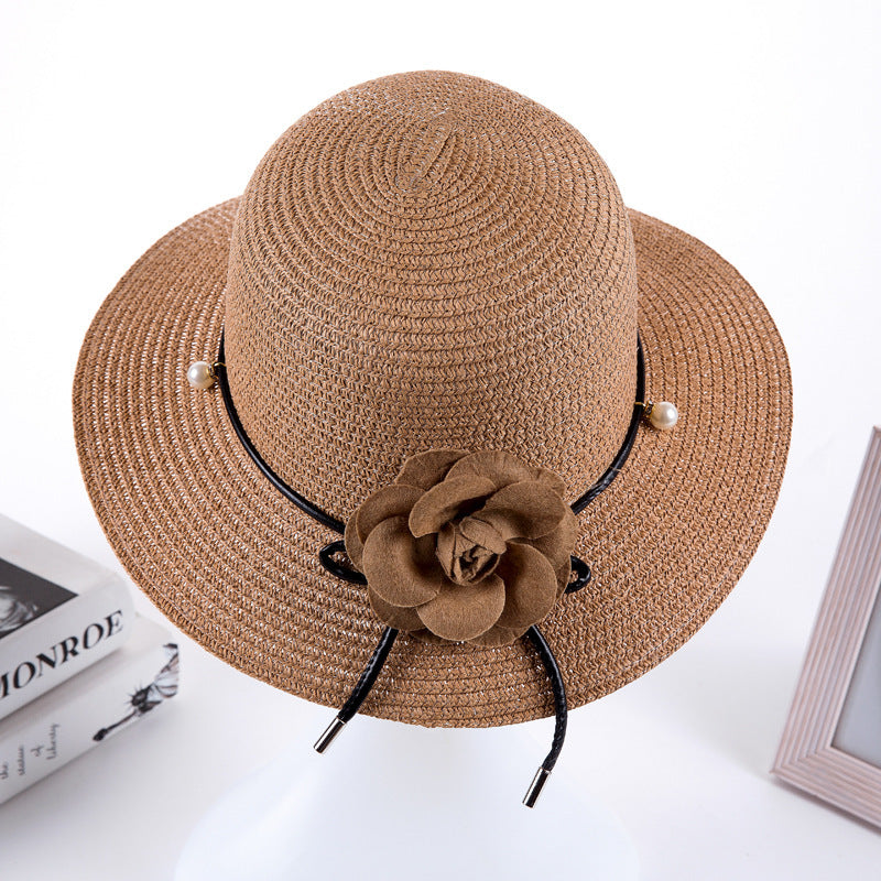 Ladies Sun Hat Pearl Flower Pot Hat