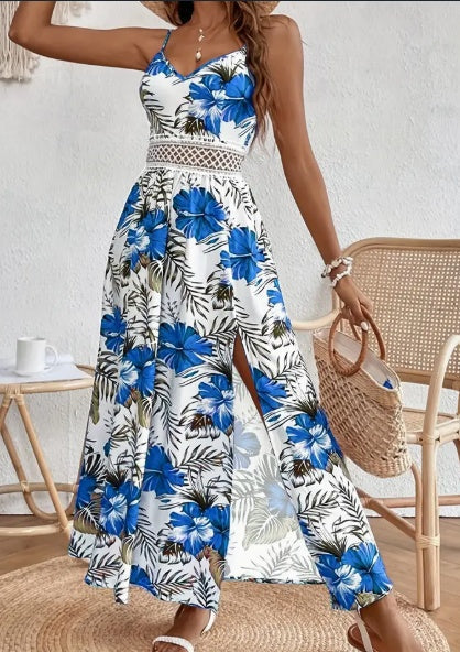 Women's Maxi Dress Floral Print Spaghetti Straps Breathable