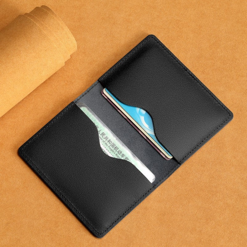 Slim Solid Ultra Thin Cowhide Leather Card Holder Unisex