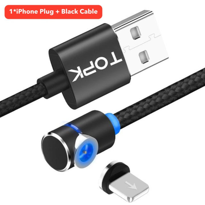 360° Rotating Magnetic Micro-USB Charging Cable – Fast Charge Phone Cord, LED, Nylon-Braided