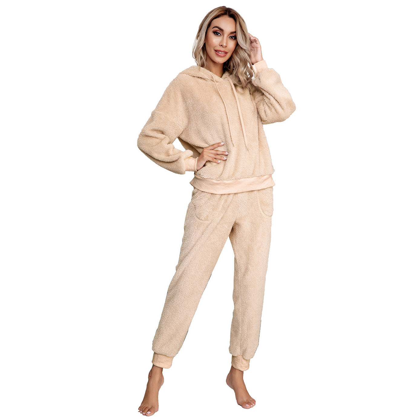 Womens Hooded Double Faced Fleece Sweater Knitwear Relaxed