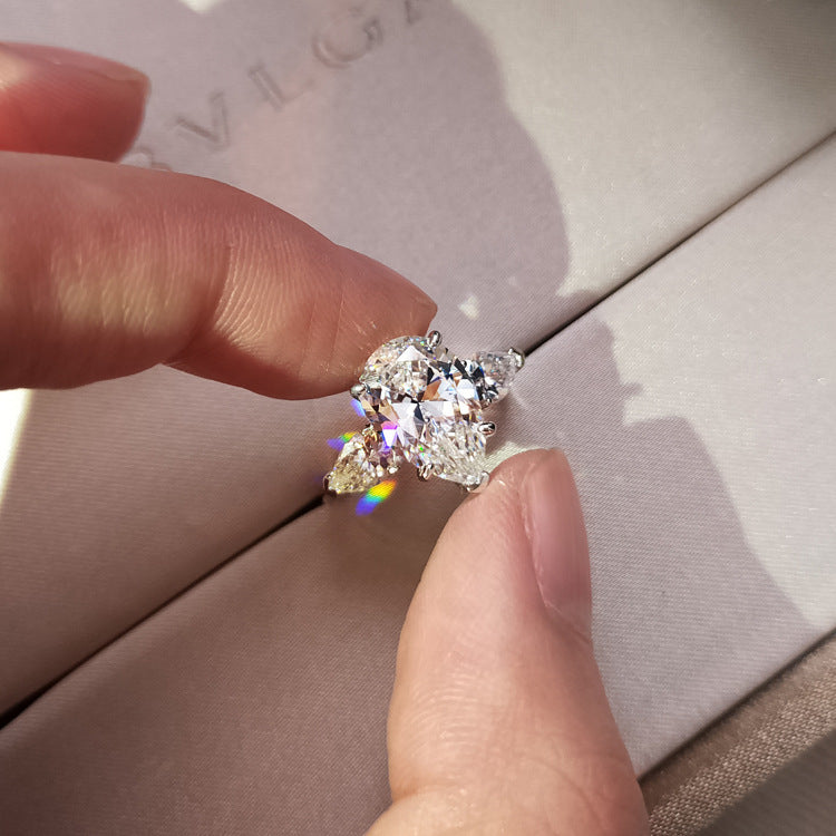 Elegant Pear-Shaped Drop Engagement Ring with Sterling Silver Inlay