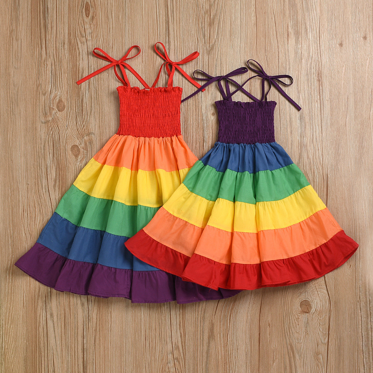 Girls Cotton Aline Rainbow Stripe Dress Casual Wear