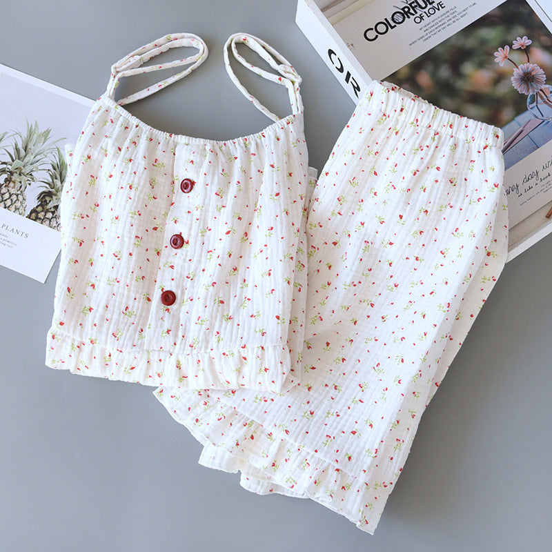 Women's Relaxed Fit Cotton Gauze Shorts Set Floral Pattern