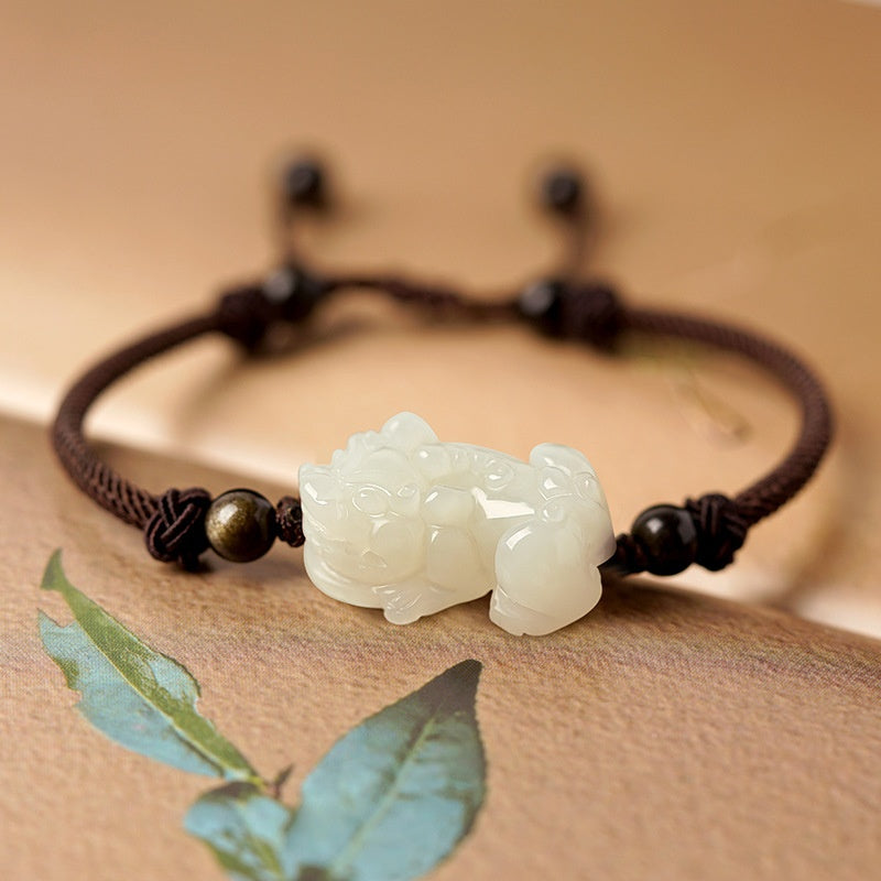Hetian Jade Bracelet Black And Red Ropes Women