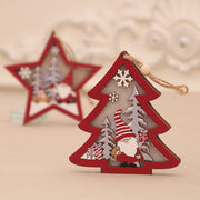 Wooden Luminous Pendant Christmas Tree Ornaments Round Five-pointed Star Pendant