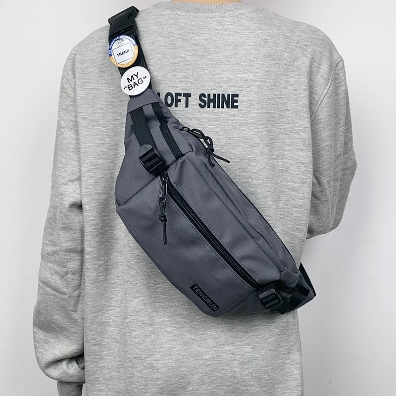 Men's Oxford Chest Bag With Letters Pattern, Urban Slim Fit