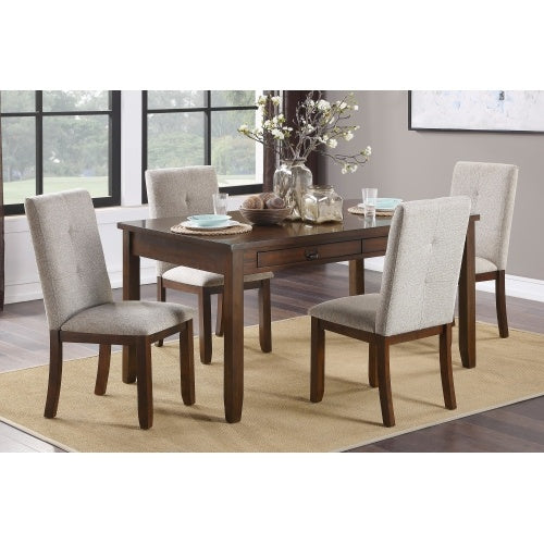 Set of 2 Chenille Upholstered Dining Chairs with Dark Cherry Wood Frame and Tufted Back