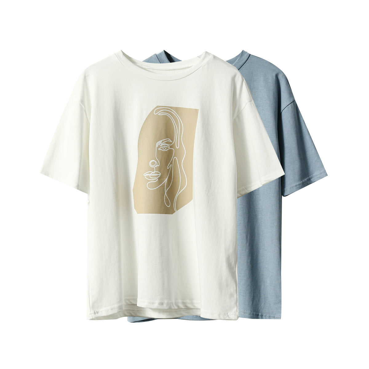 Womens Cotton Abstract Print Relaxed T Shirt One Size White