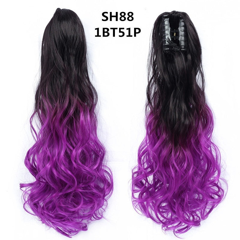 Colorful Long Curly Clip-On Ponytail Wig – Vibrant & Heat-Resistant