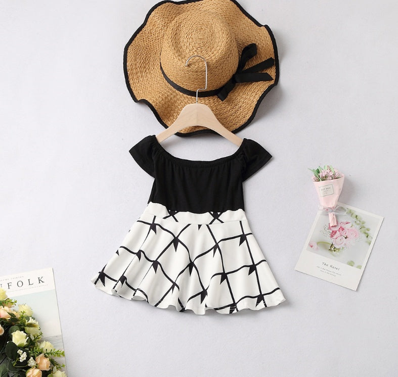 Europe and the United States parent-child mother and girl off-the-shoulder print skirt one-shoulder women's clothing