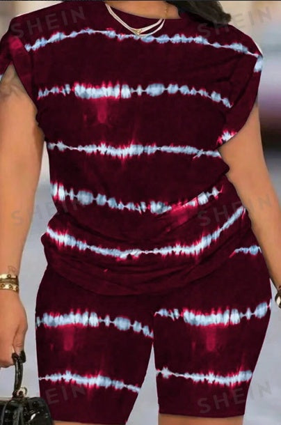 Slayr Tie Dyed Round Neck Short Sleeve Top And Shorts