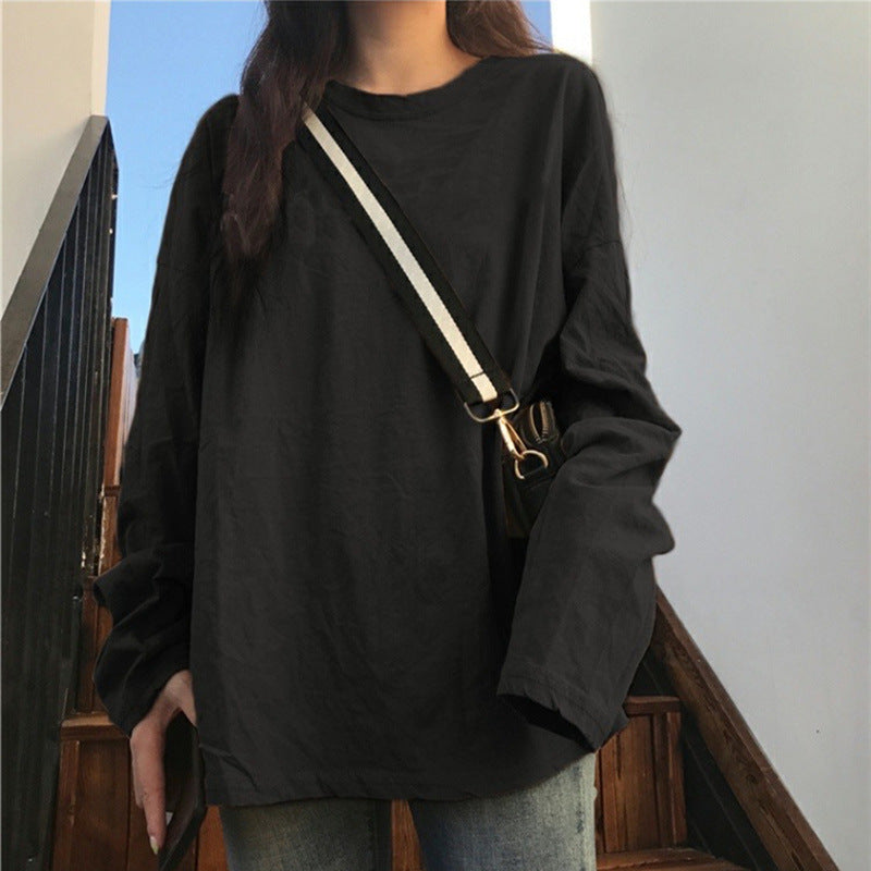 White Base Shirt Women's Solid Color Long-sleeved T-shirt
