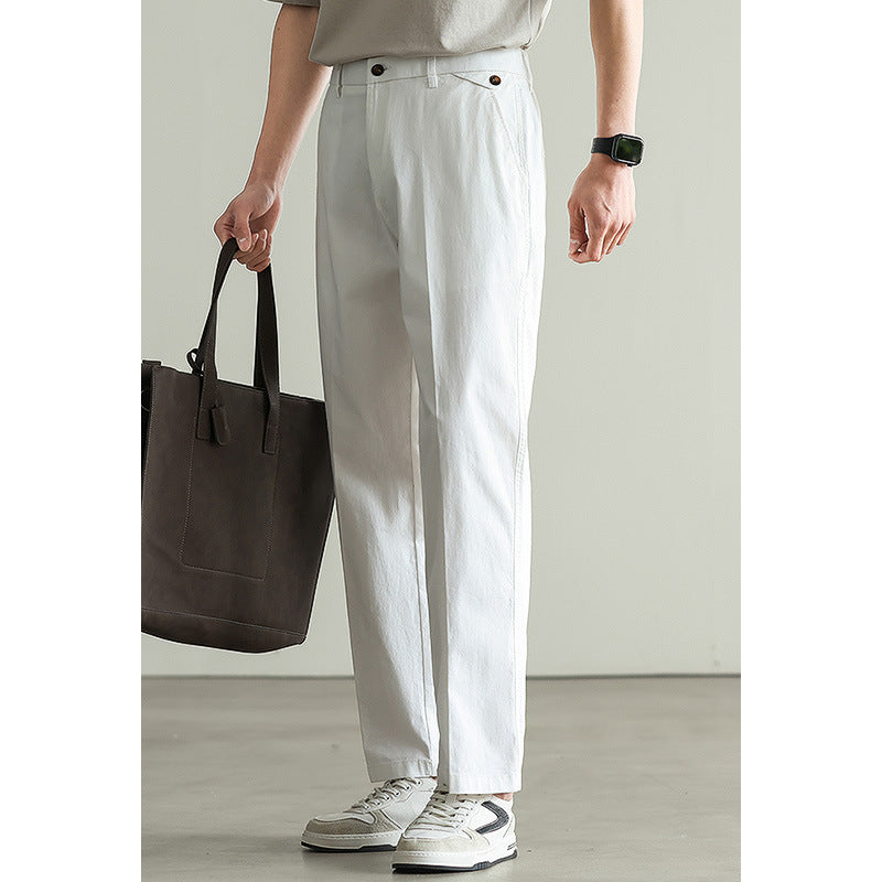 Cotton Blend Elastic Slacks – Men’s Straight Business Casual Pants