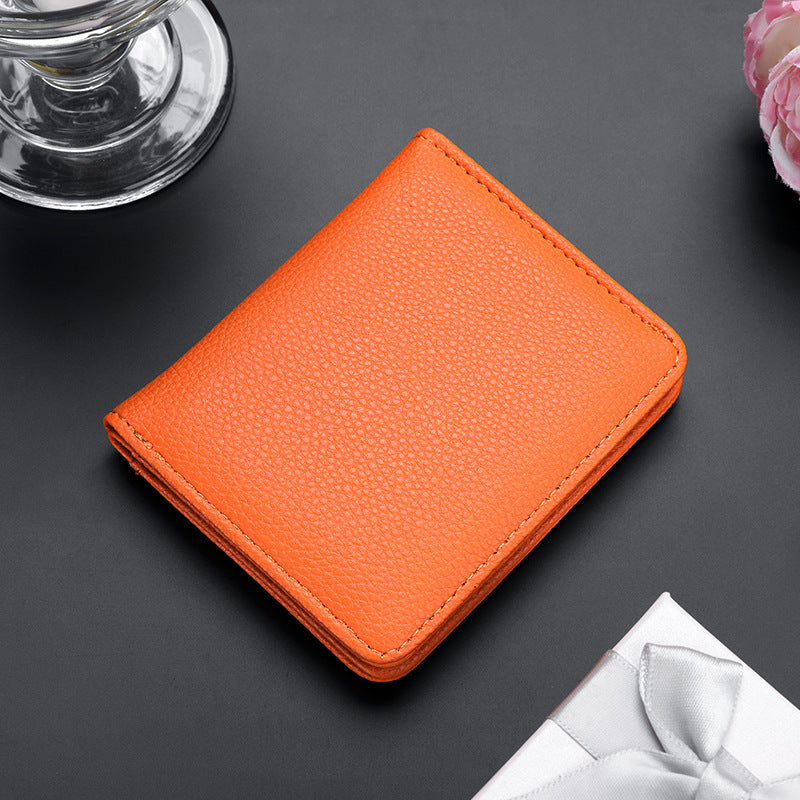 Unisex Lychee Pattern PU Leather Compact Short Wallet Slim