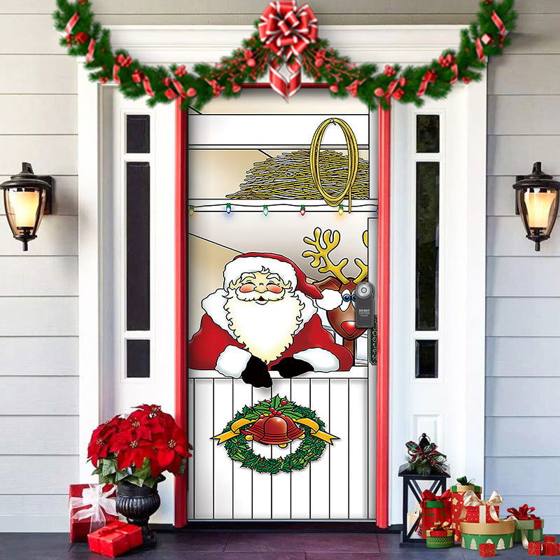 Christmas Forest Background Fabric Door Shelter Door Hanging New Year Party Decoration