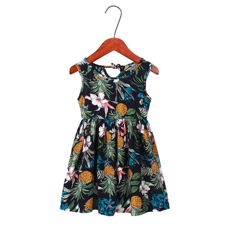 Children's Dress Lovely Print Leaf Vest Princess Skirt