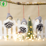 Christmas Wooden Doll Pine Cone Pendant Mini Hanging Decoration