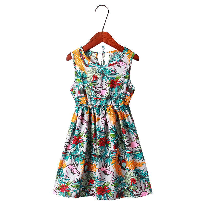 Children's Dress Lovely Print Leaf Vest Princess Skirt