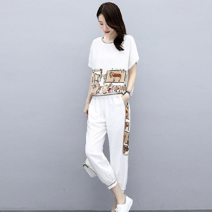Women’s Plus Size Fashion Sports Two-Piece Set – Short Sleeve Top and Pants