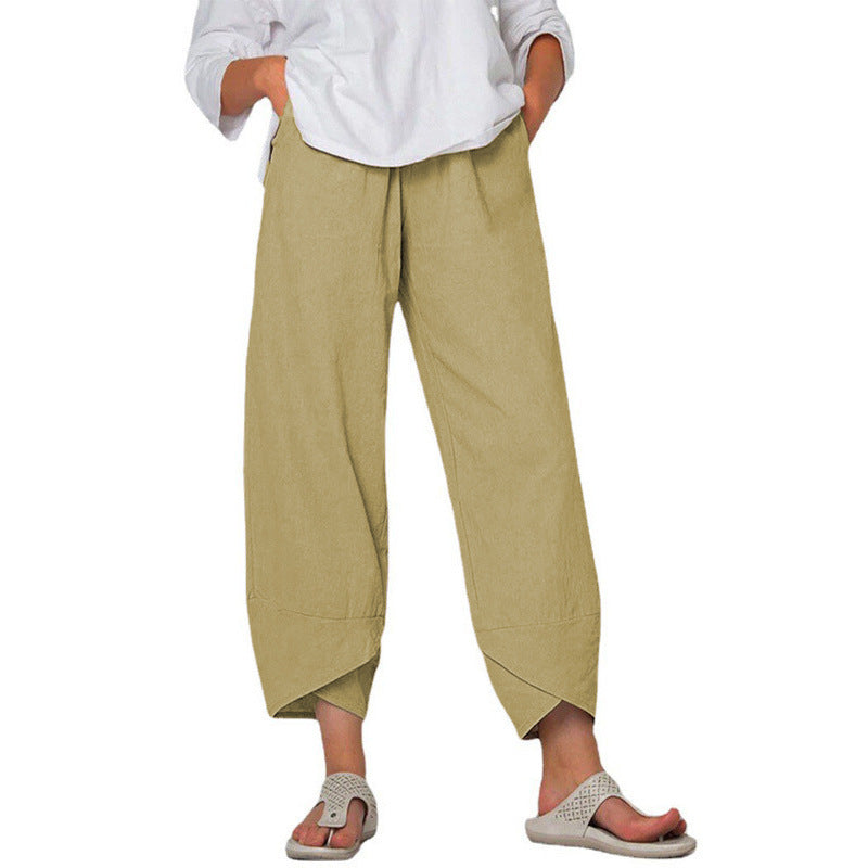 Women’s Cotton & Linen Wide-Leg Pants – Solid Color High-Waist Loose Casual Trousers