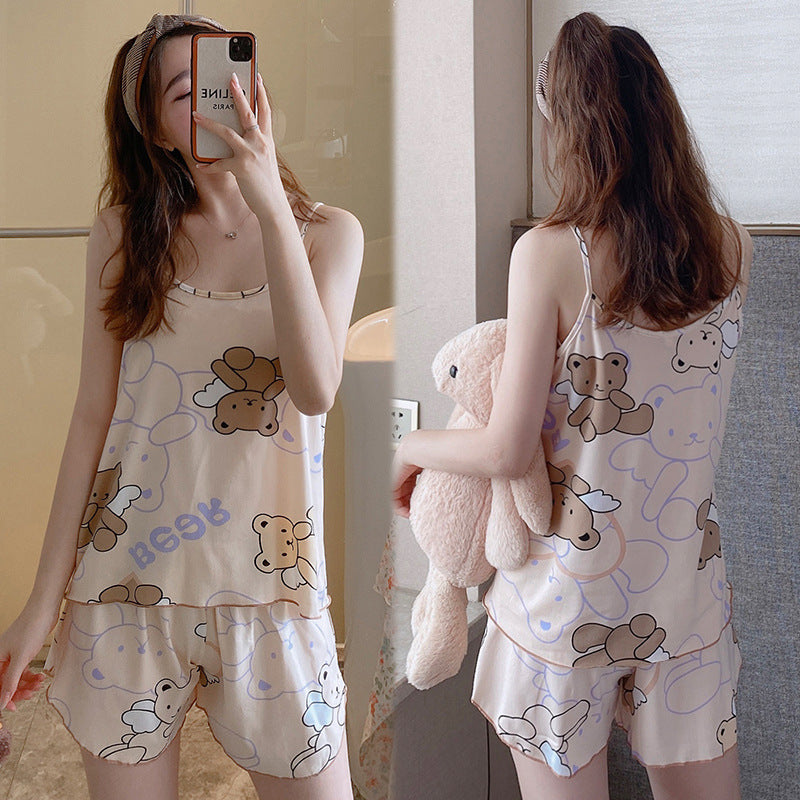 Women's Fashion Simple Camisole Homewear Pajamas Two-piece Set