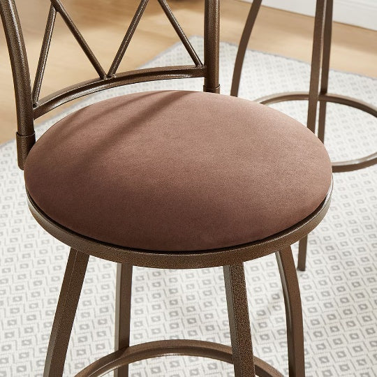 Set of 2 Brown Country-Style Industrial Bar Stools with Footrest