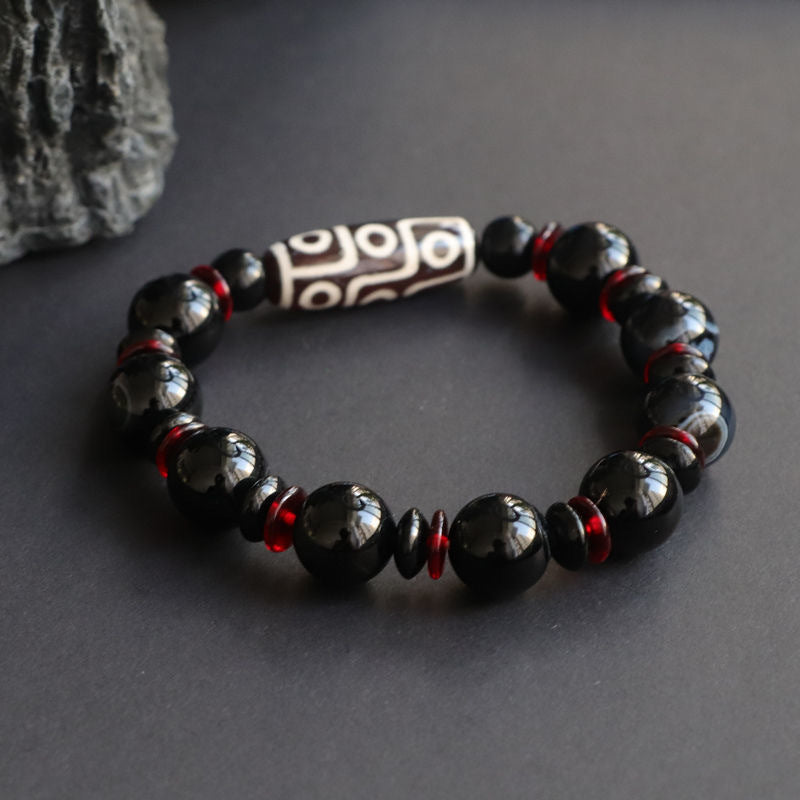 Fashion Black Agate Dzi Bead Chalcedony Bracelet