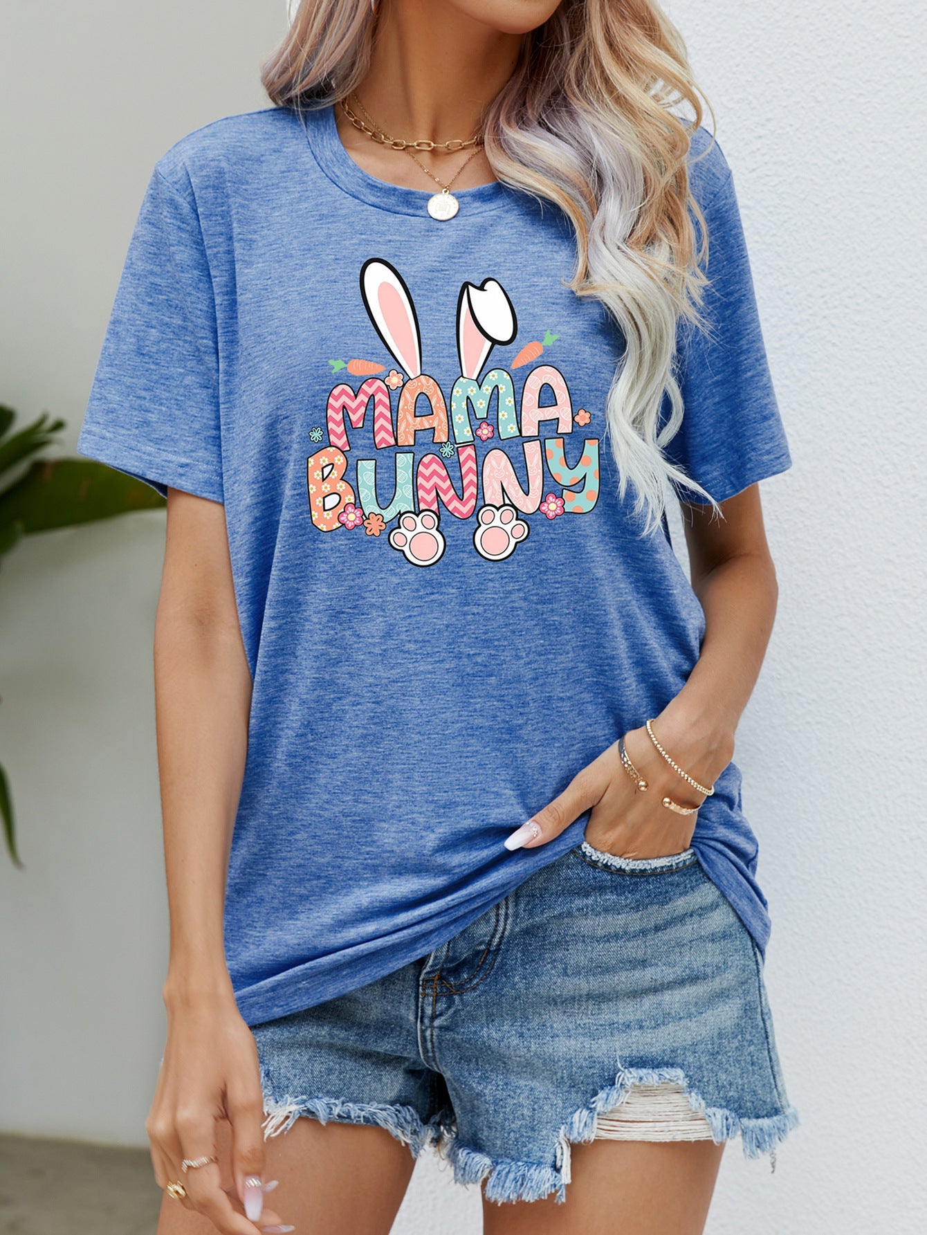 Summer Casual Round Neck Short Sleeves Printed T-shirt Top For Women